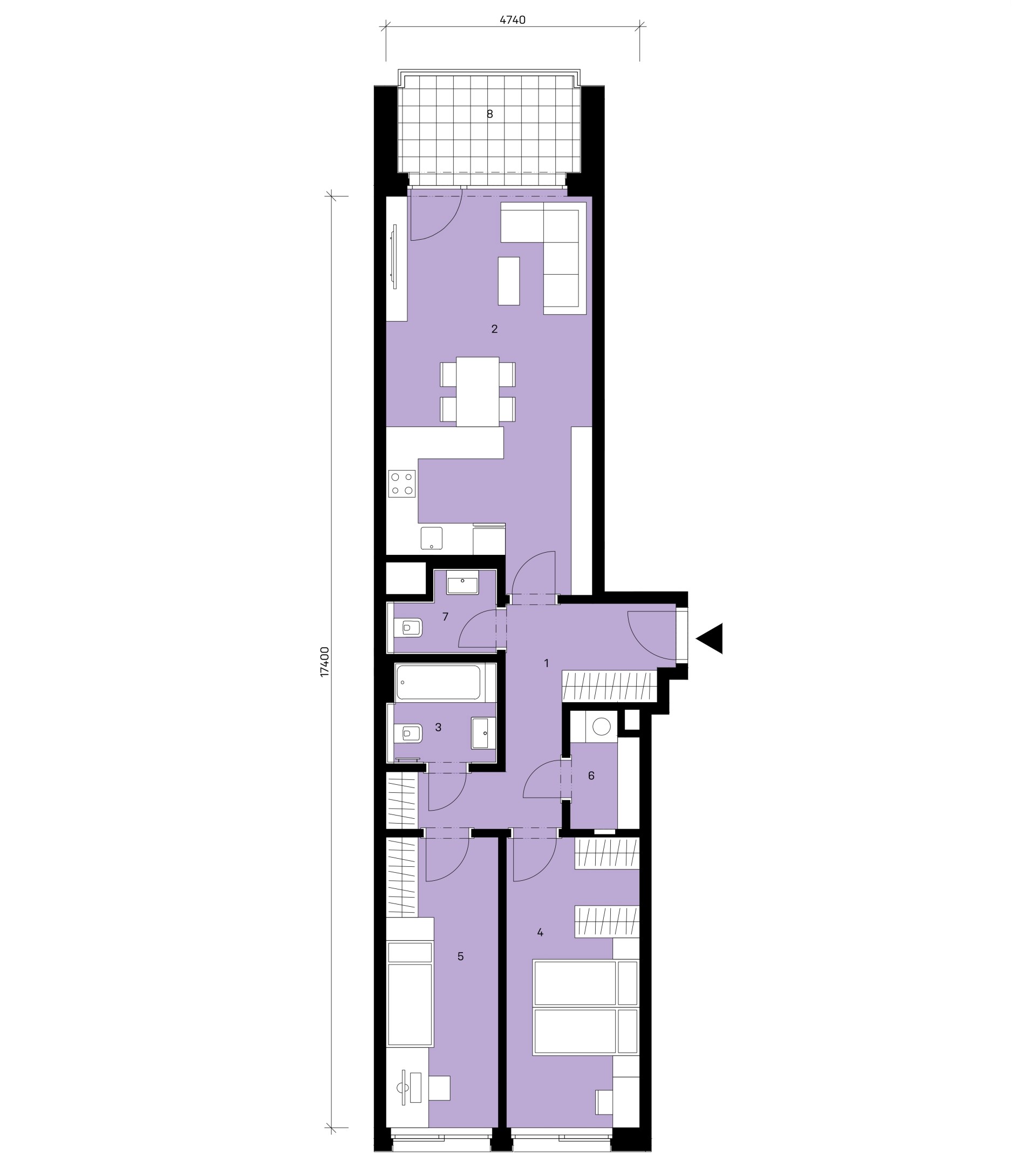 Půdorys jednotky A2-101