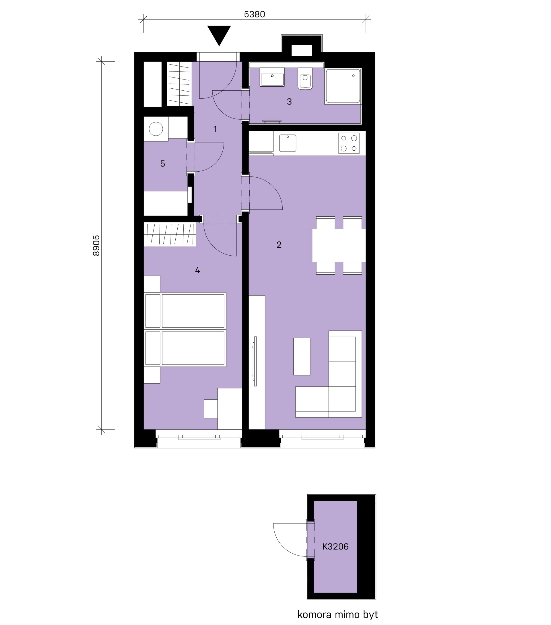 Půdorys jednotky B-206