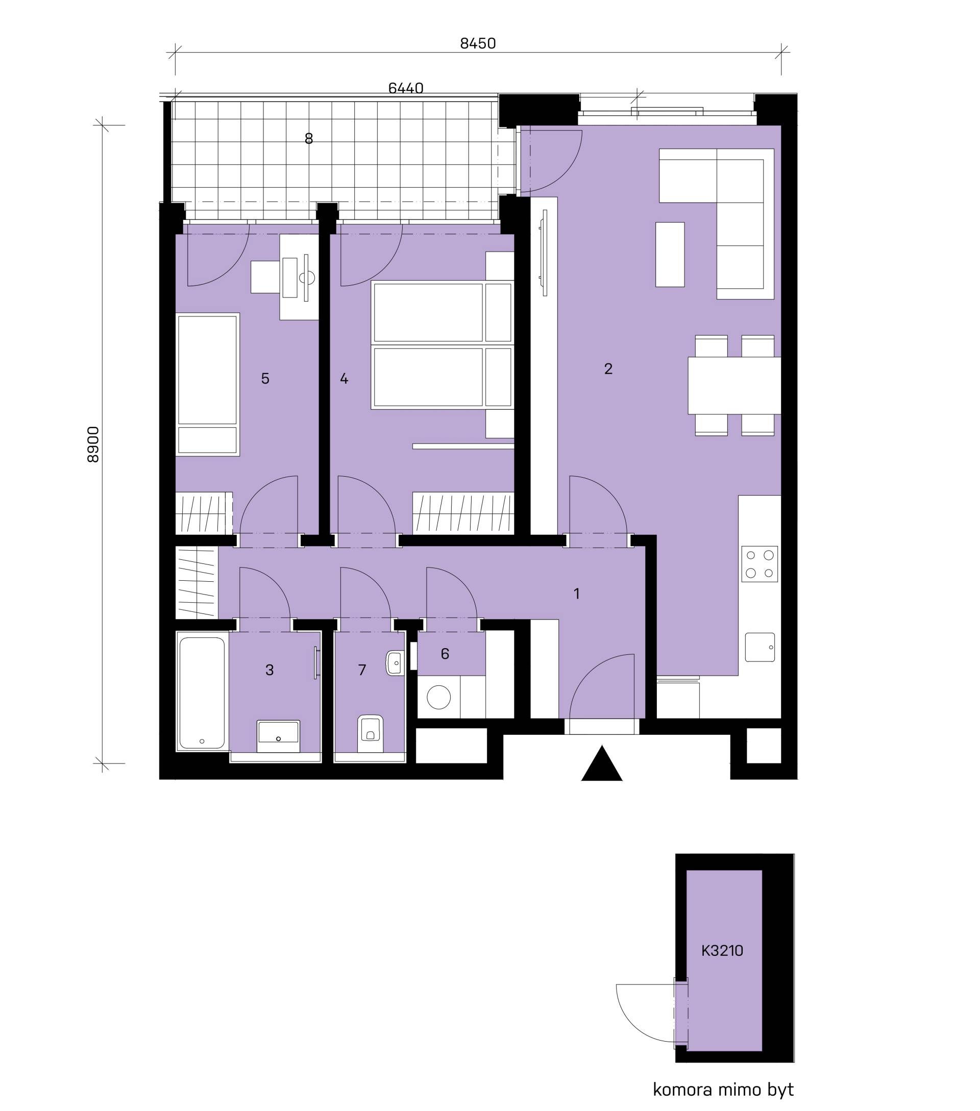 Půdorys jednotky B-210