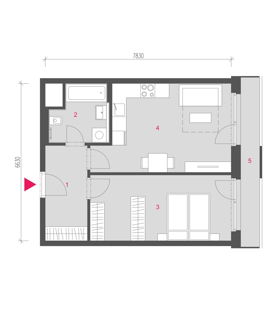 Půdorys jednotky A-0502