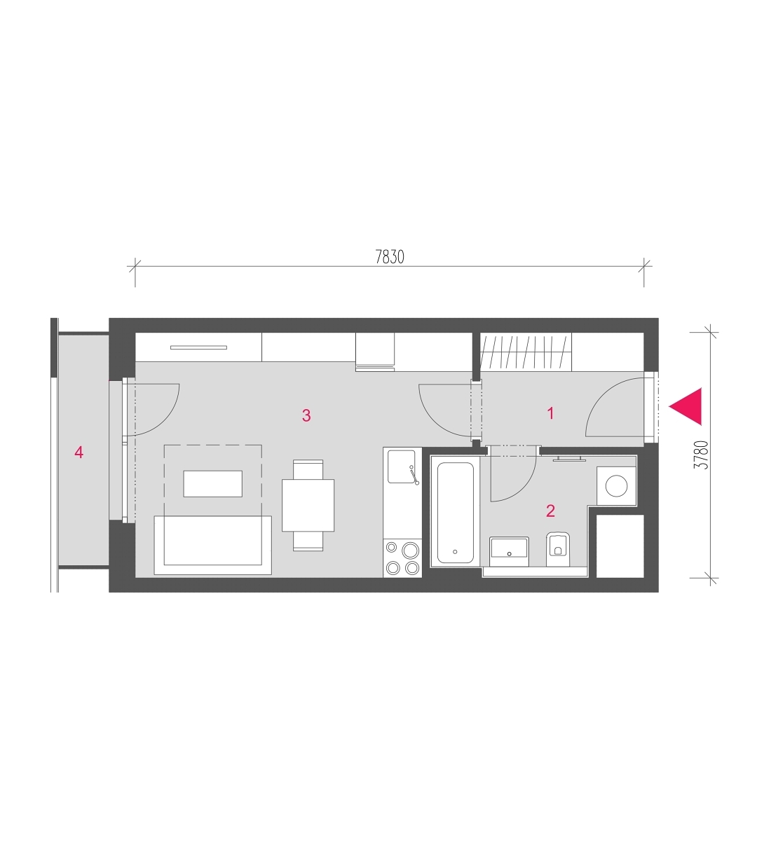 Půdorys jednotky A-0607