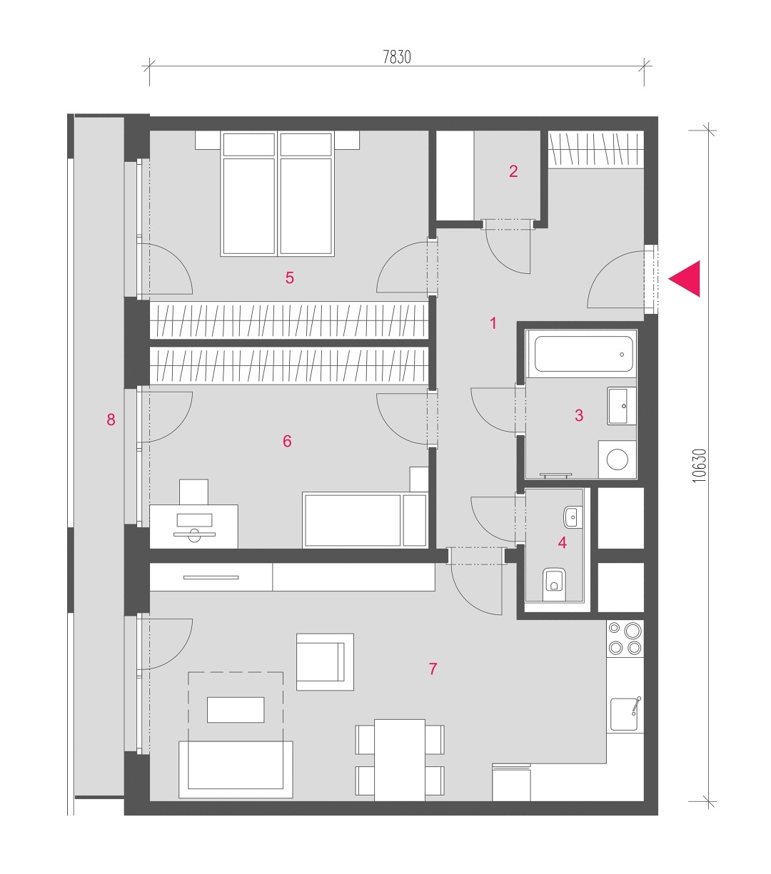 Půdorys jednotky A-1203
