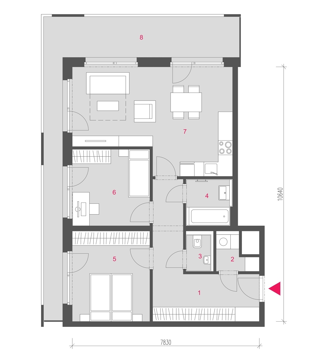 Půdorys jednotky A-1204