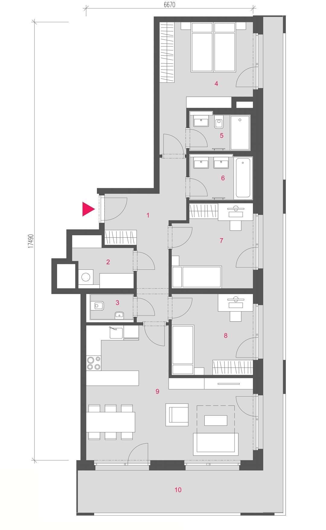 Půdorys jednotky A-1301