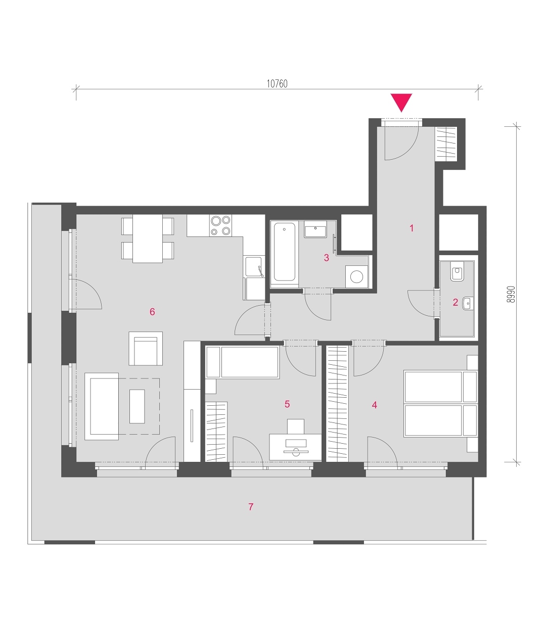 Půdorys jednotky A-1402