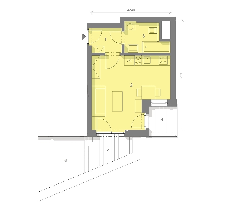 Půdorys jednotky O-104