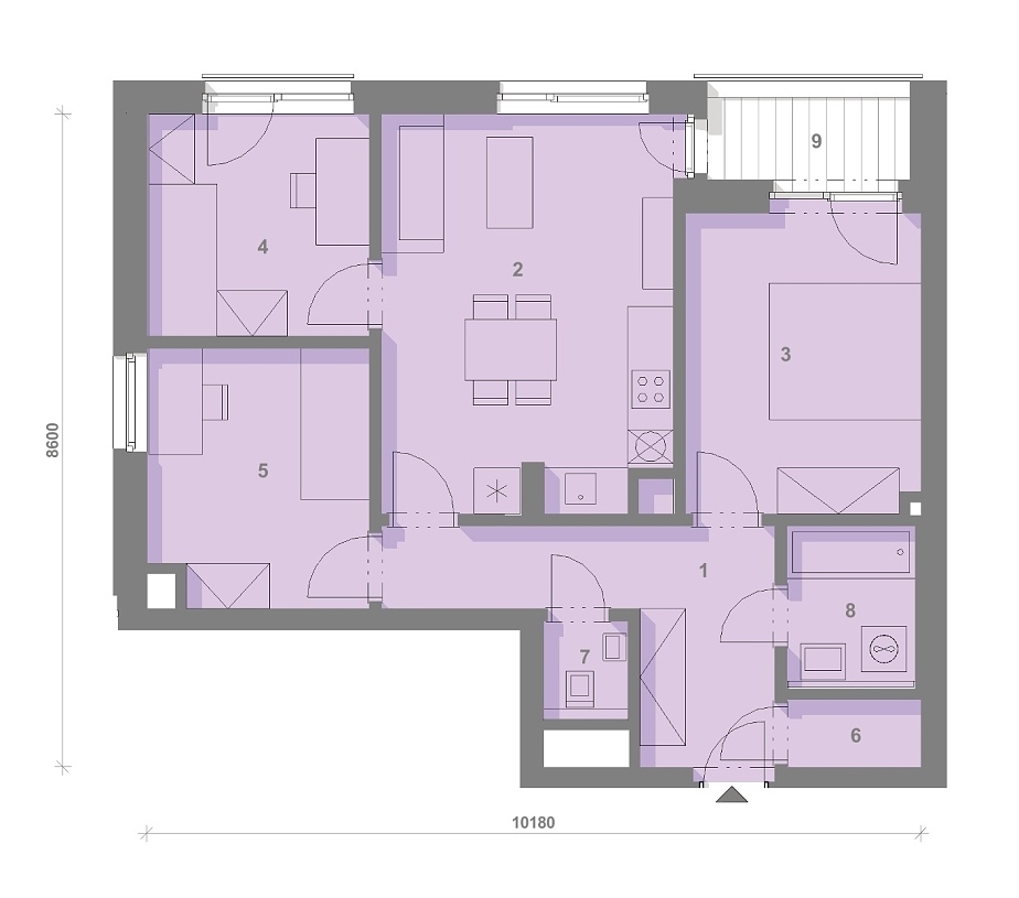 Půdorys jednotky O-202