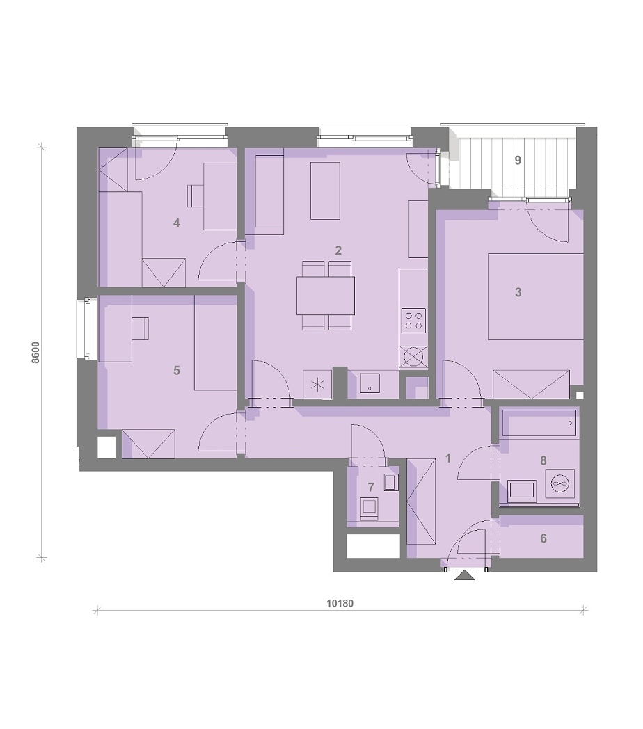 Půdorys jednotky O-502