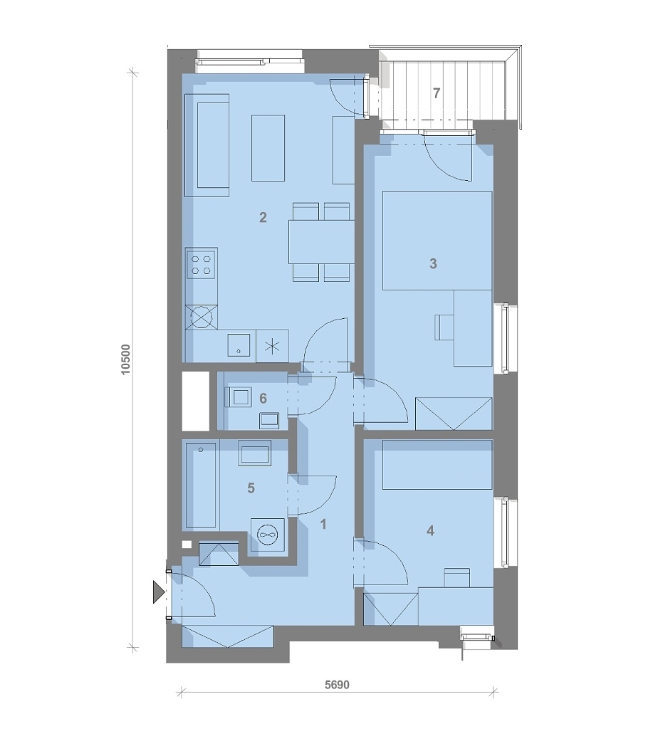 Půdorys jednotky O-503