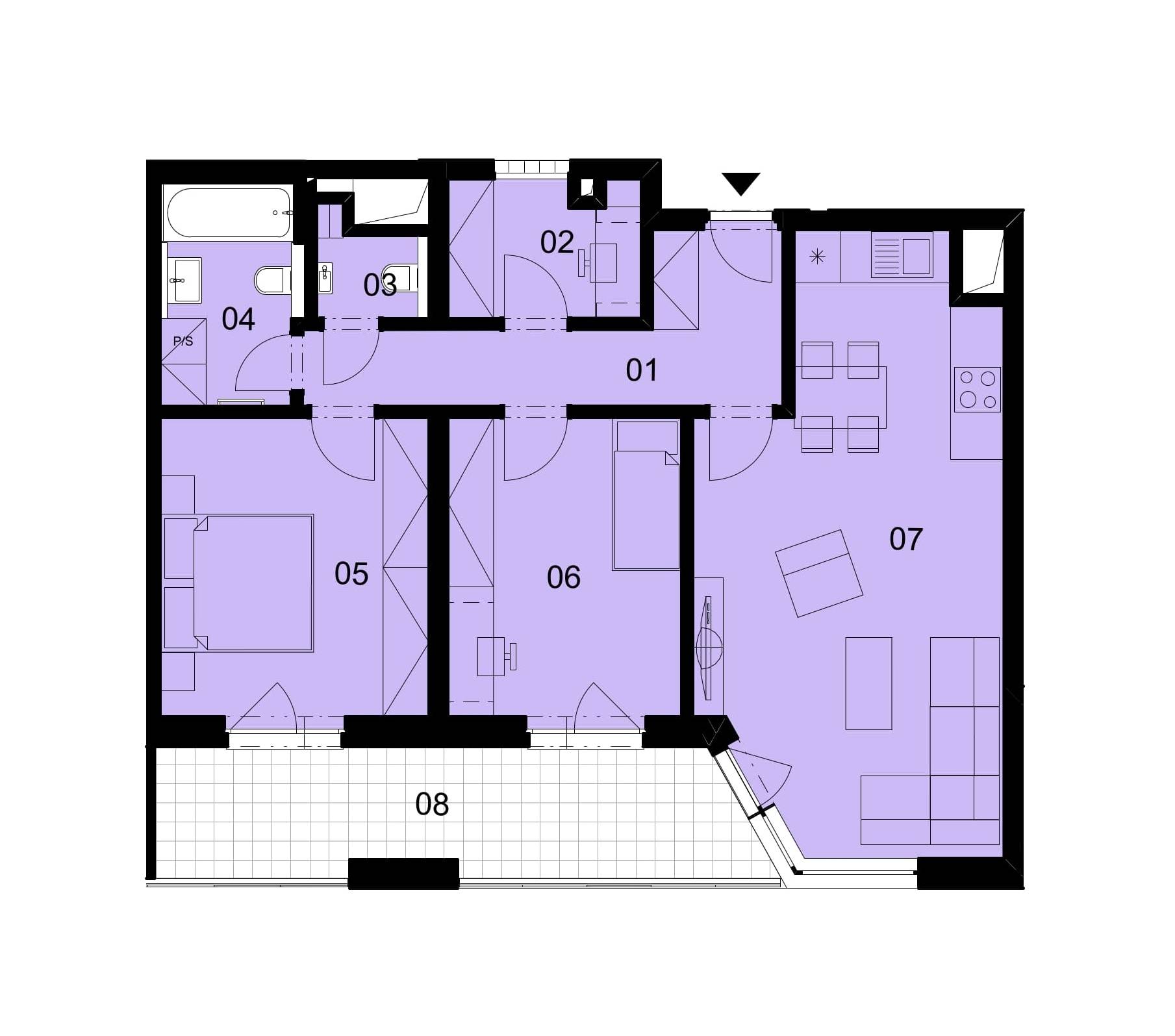 Půdorys jednotky 2-505