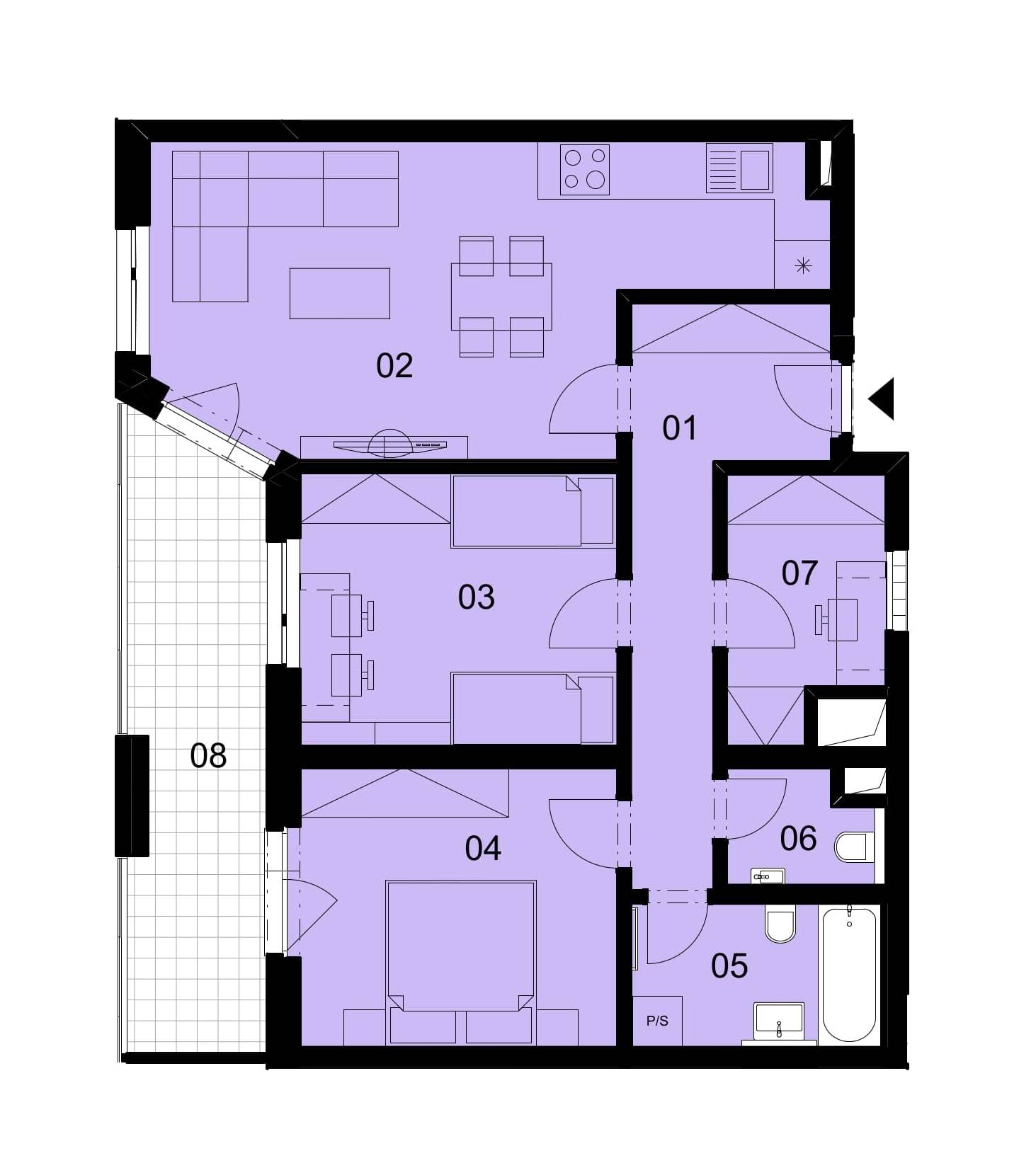 Půdorys jednotky 3-703
