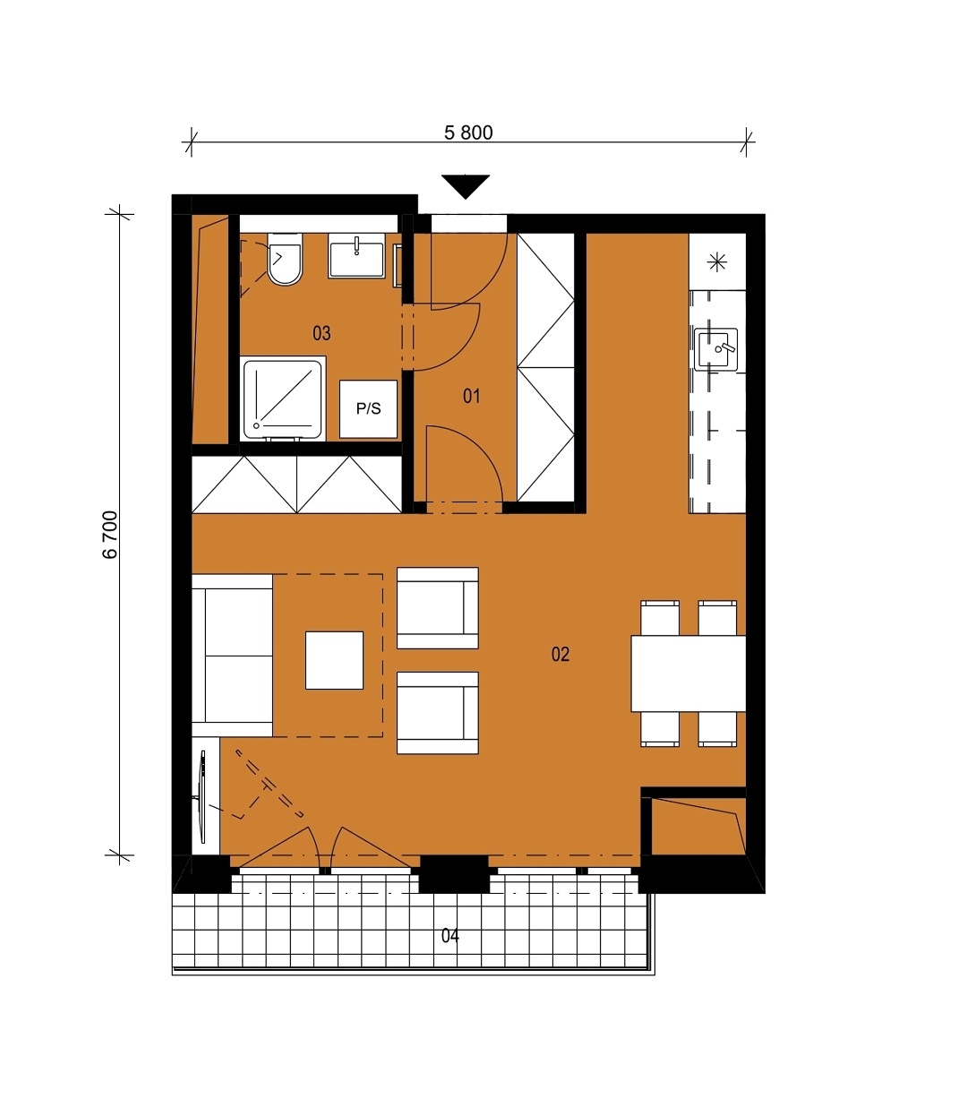 Půdorys jednotky B2.3