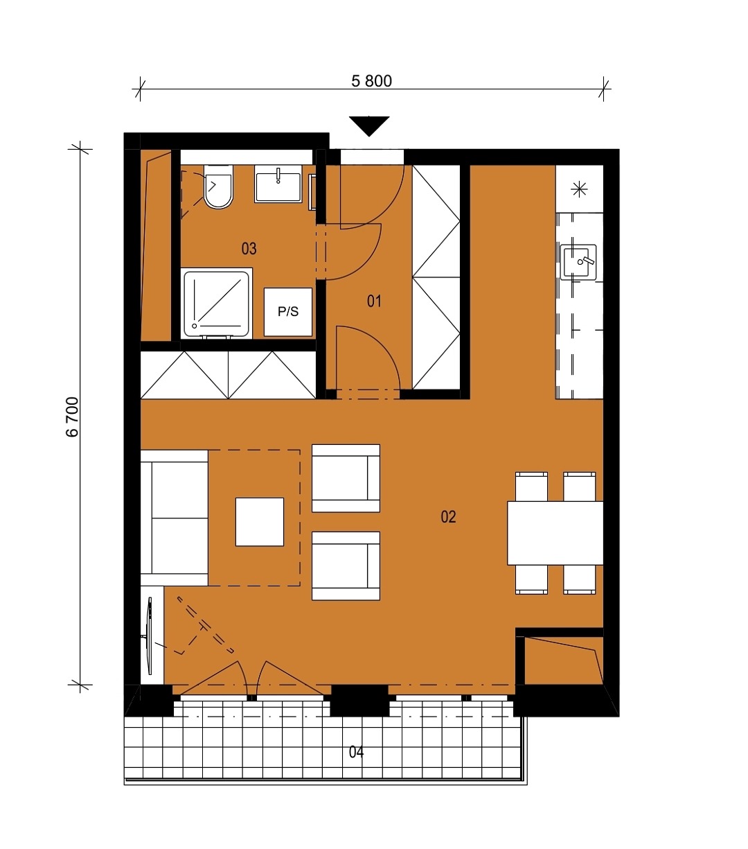 Půdorys jednotky B3.3